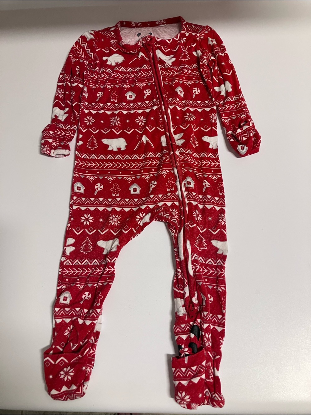 Bellabu Bear Holiday Print Baby Footed One-Piece